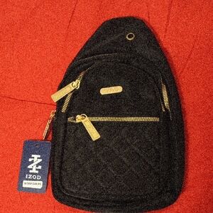 IZOD Quilted Black Backpack with Gold Accents